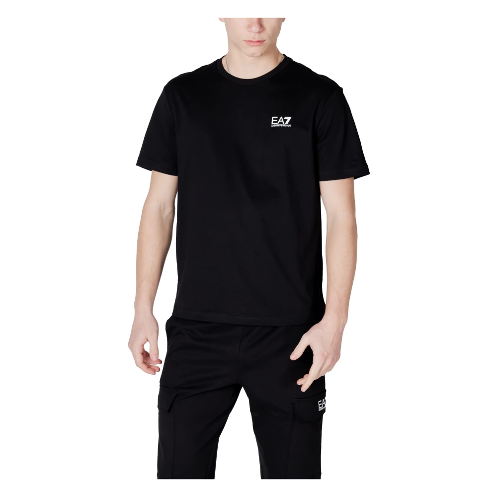 Emporio Armani Ea7 Mannelijk Zwart Katoenen T-Shirt Met Korte Mouwen