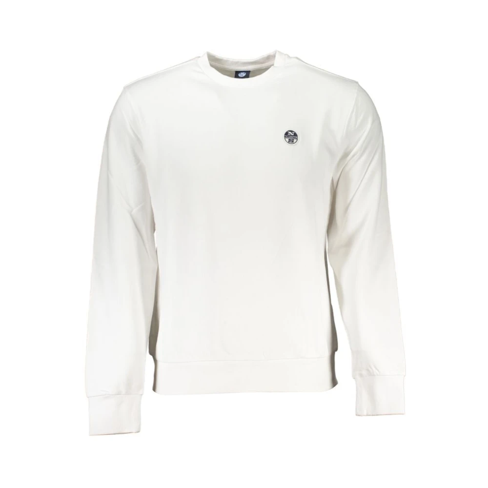 North Sails Men's White Sweatshirts, S, Brushed Cotton Sweatshirt With Applique Logo