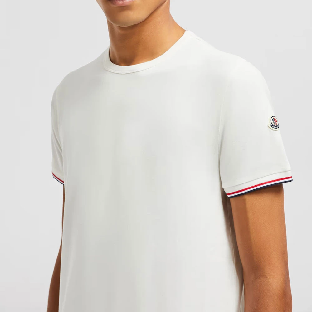 Moncler Tricolour-Trimmed T-shirt Off White Heren