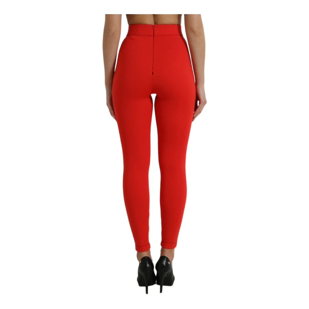 Dolce & Gabbana Hoge Taille Stretch Leggings Broek Red Dames