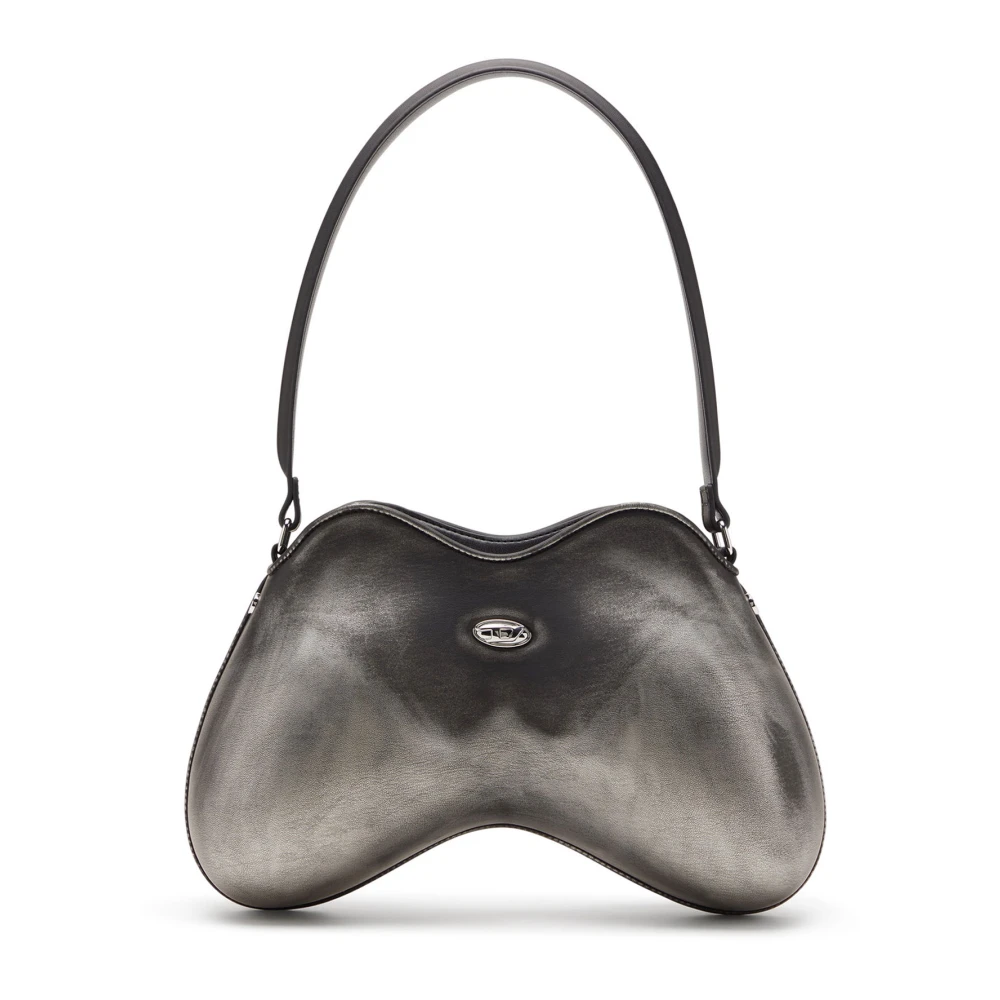 Diesel Women's Gray Metal Oval-D Logo Shoulder Bag