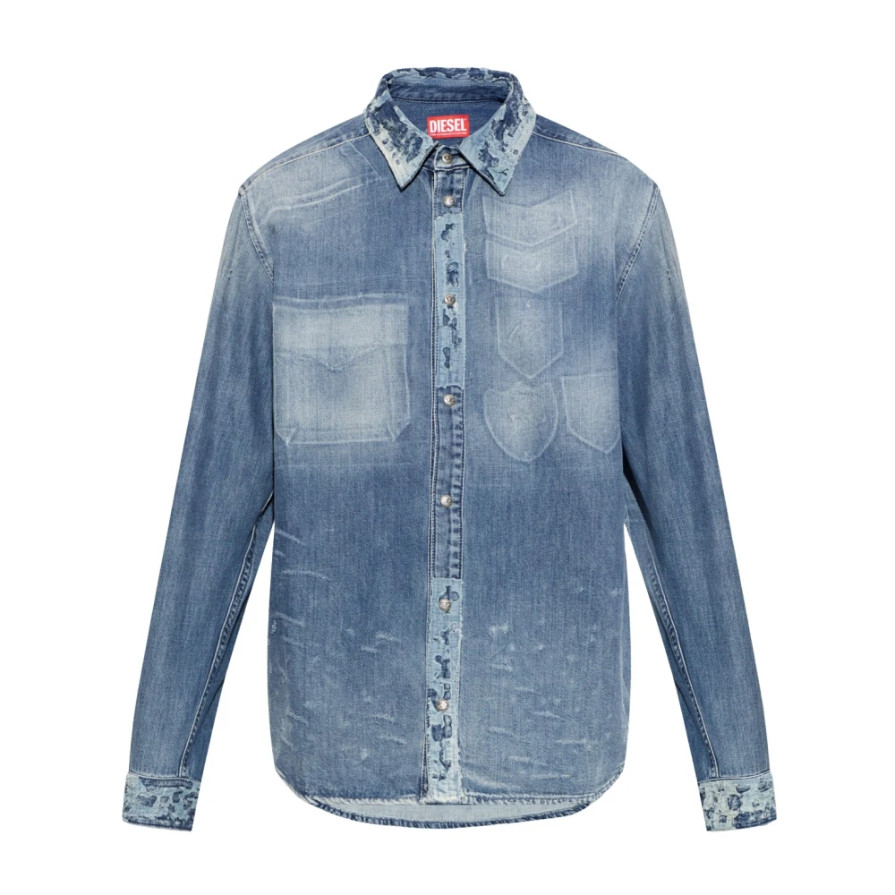 Diesel Blu Uomo - Camicia In Denim Effetto Patch Distressed - Camicie In Denim Extra Piccolo - Immagine 2