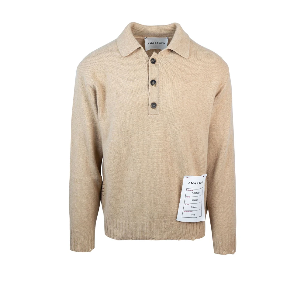 Amaránto Beige Sweater met Overhemdkraag in Regular Fit Beige Heren