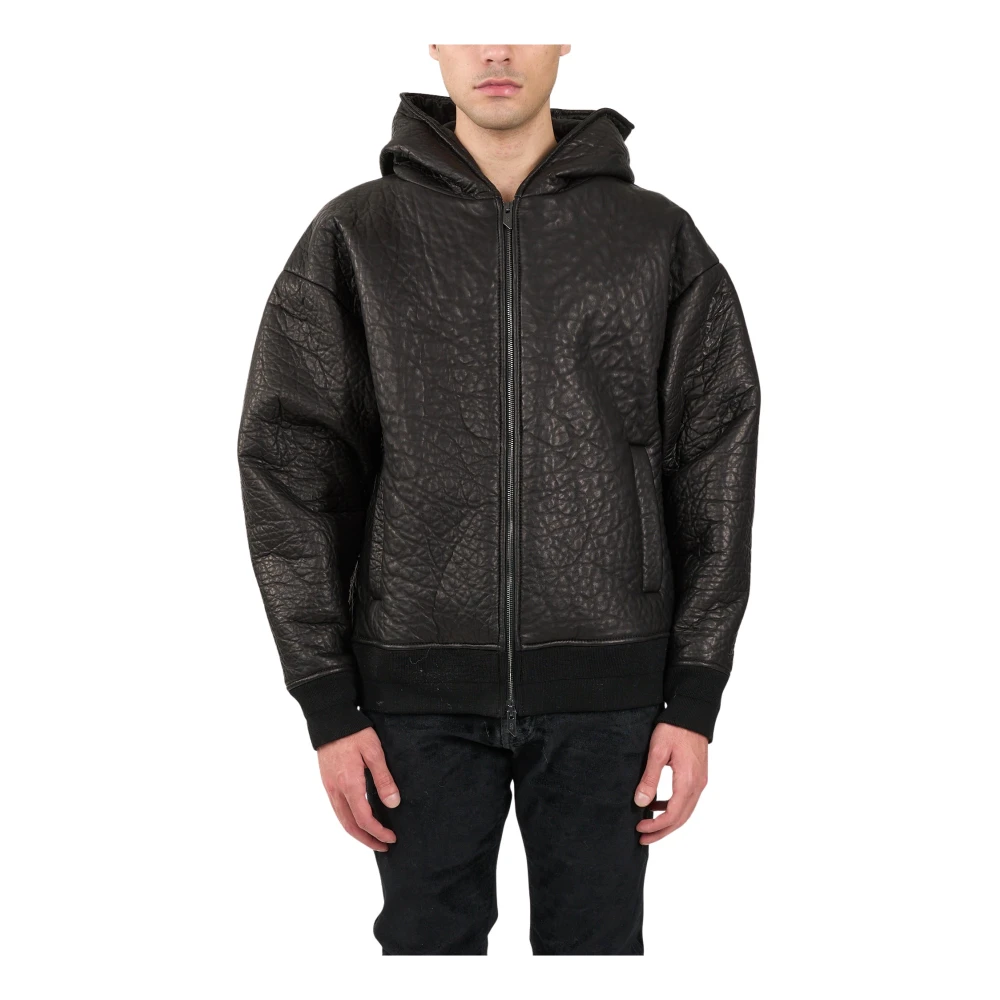 Salvatore Santoro Gestructureerde leren hoodie jas met dubbele rits Black Heren