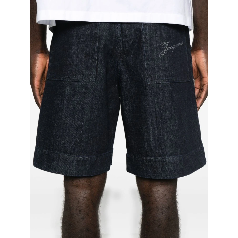 Jacquemus Indigo Blauwe Shorts met Geborduurd Logo Blue Heren