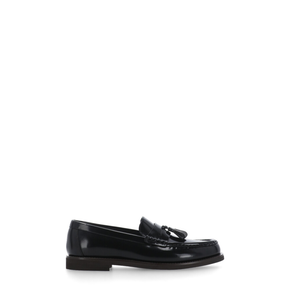 Zwarte Leren Loafers met Kwastjes Brunello Cucinelli Heren Miinto