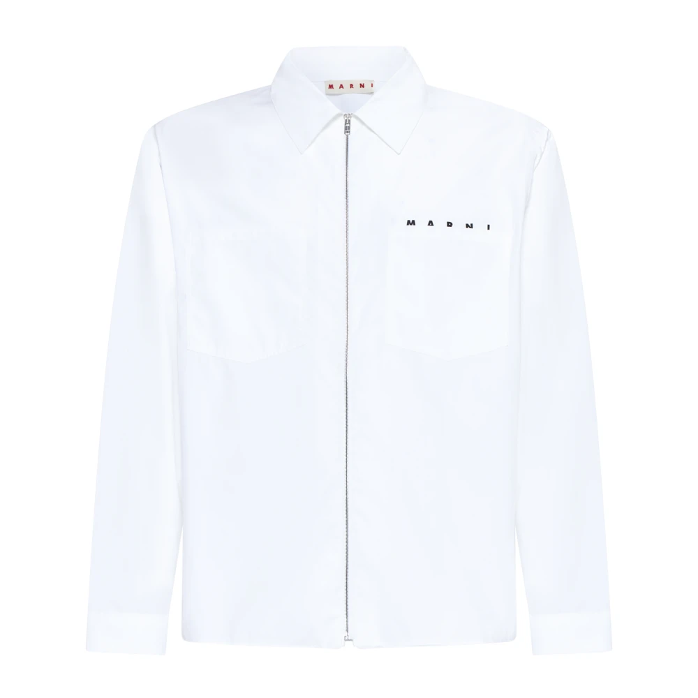 Marni Men's White Light Jackets, M, Cotton Shirt With Zip Fastening