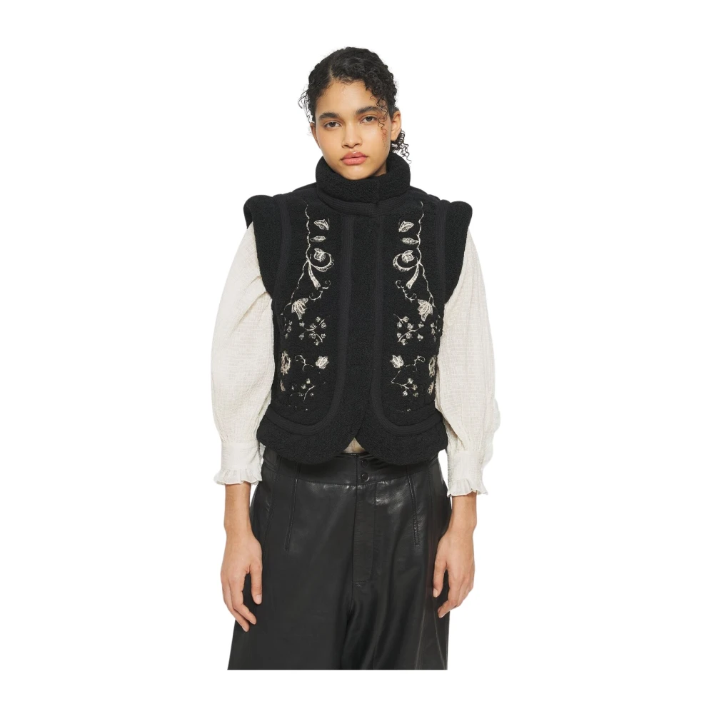 Antik batik Omkeerbaar geborduurd imitatiebont vest Black Dames