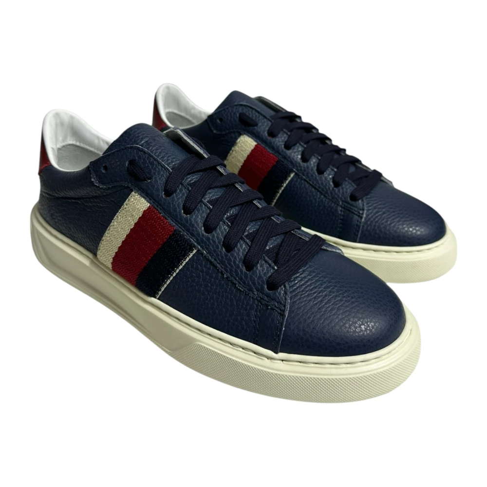 Stokton Blauwe Leren Sneakers met Elastische Zijkant Blue Heren