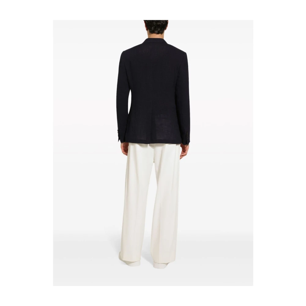 Dolce & Gabbana Blauwe Linnen Dubbelrij Jassen Blue Heren