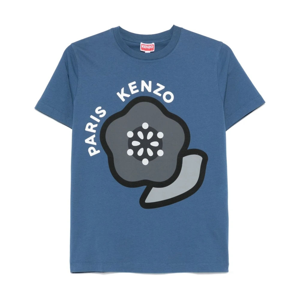 Kenzo Blauwe Logo Print Bloem Ronde Hals Blue Dames