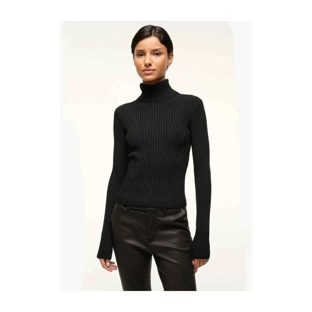Staud Geribbelde top met hoge hals en lange mouwen Black Dames