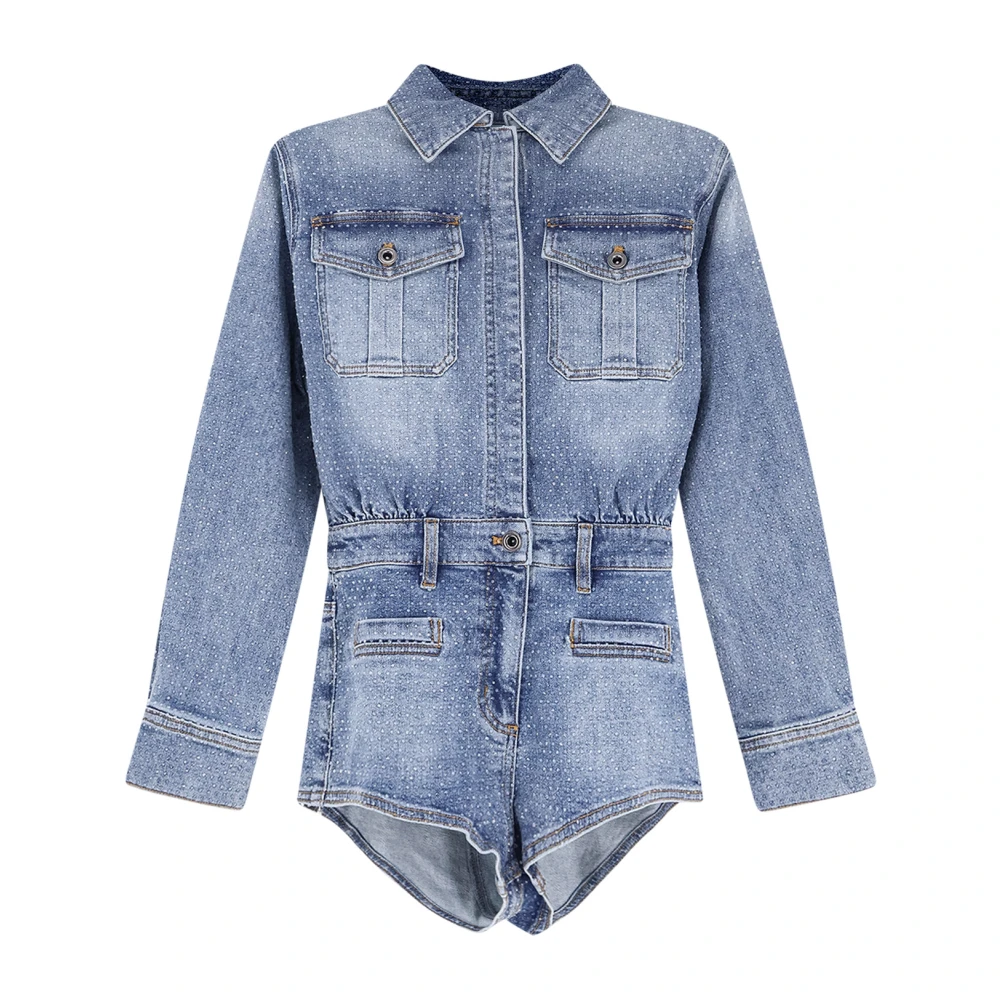 Self Portrait Women's Blue Rhinestone Denim Playsuit - Playsuits - S - Jumpsuits & Playsuits