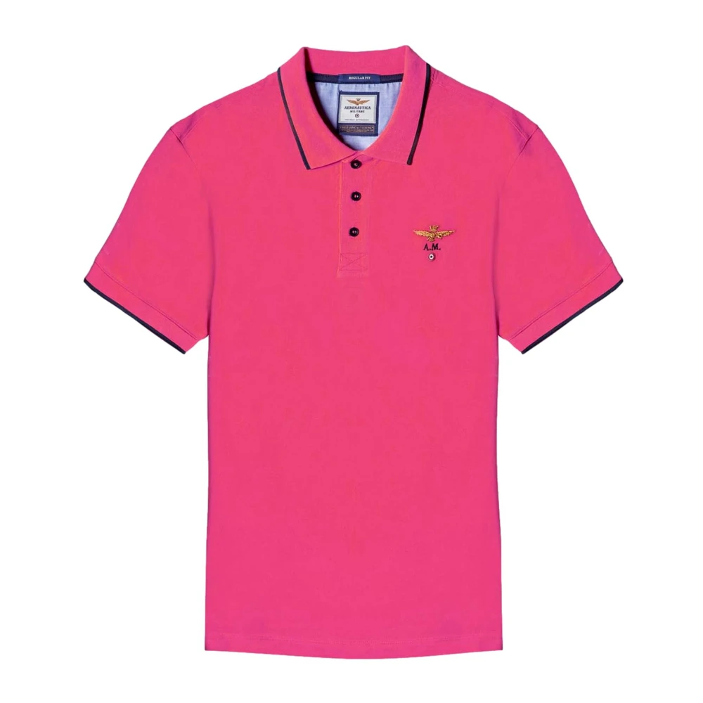 Aeronautica militare Korte mouw katoenen polo in Magenta Pink Heren