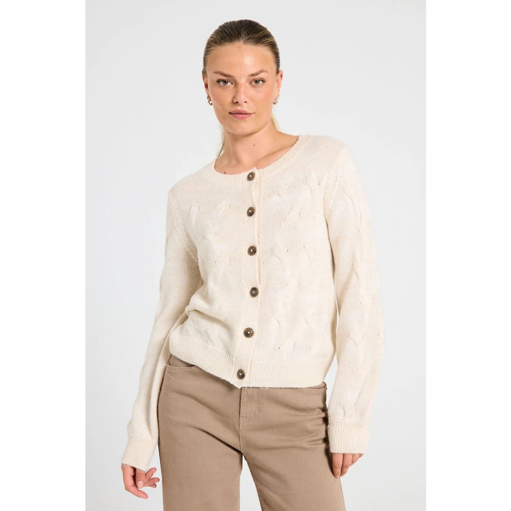 Freequent Moonbean Kabel Gebreide Vest Beige Dames