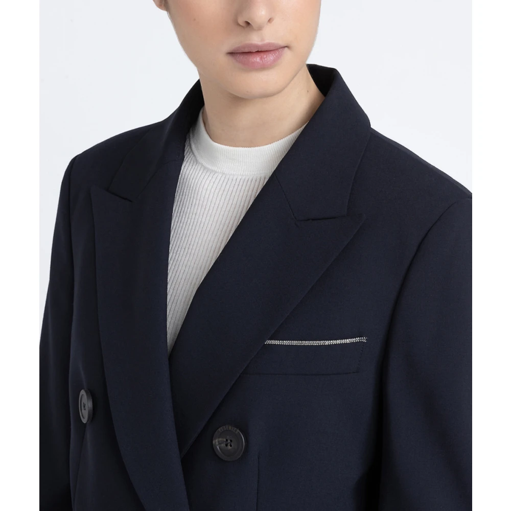 PESERICO Dubbelrijige blazer in technische wol Blue Dames