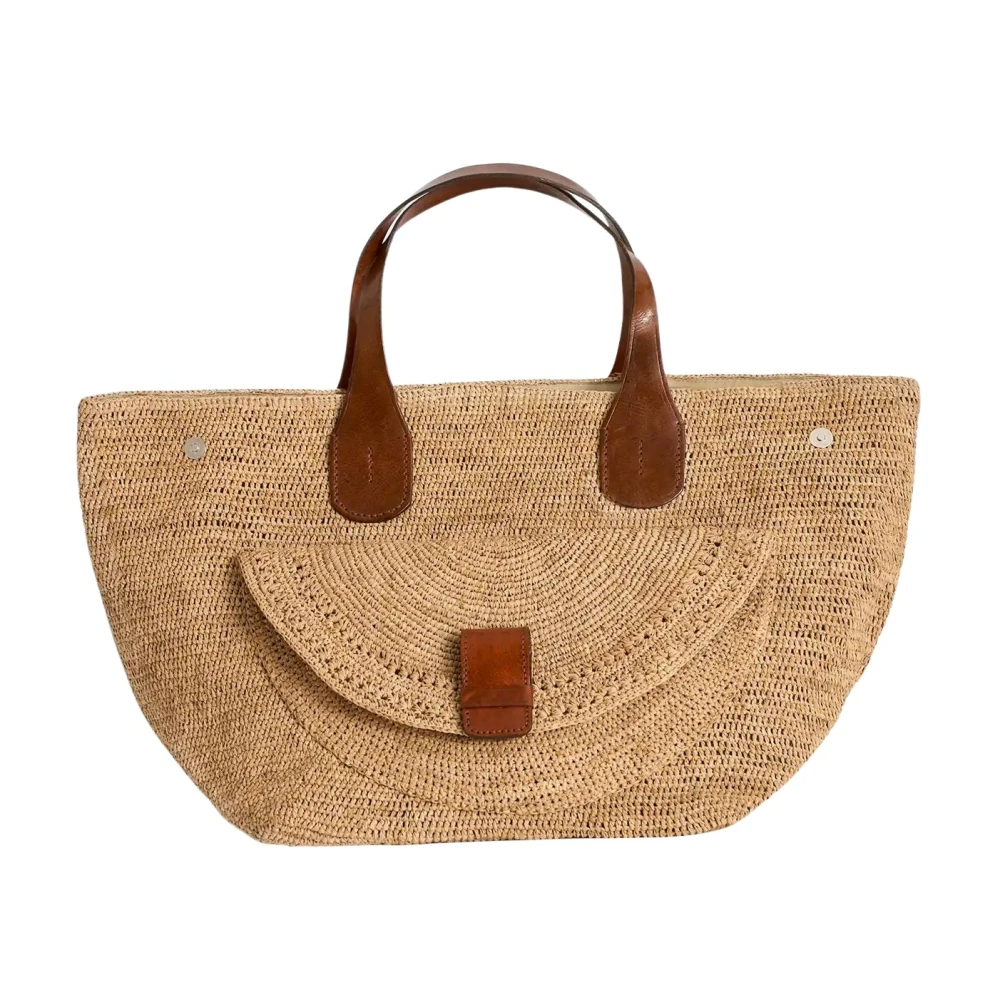Ibeliv Kvinno Beige Väskor Dam, One Size, Läder, Läder- Och Raffiaväska