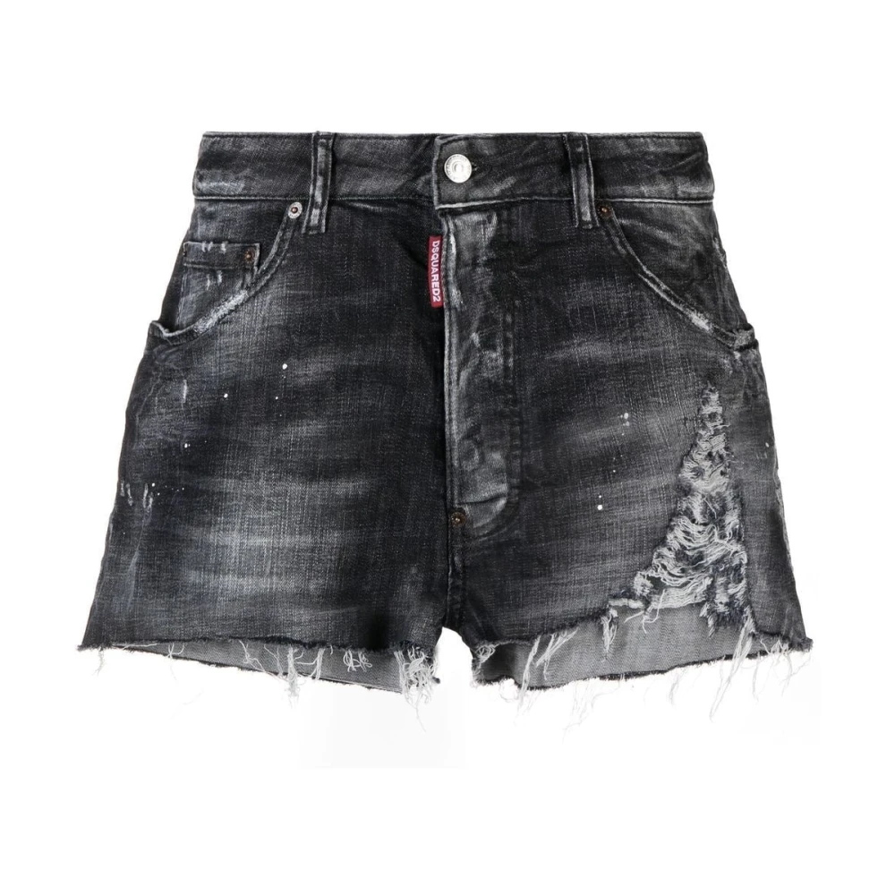 Dsquared2 Women's Black Denim Shorts, S, Distressed Denim Shorts
