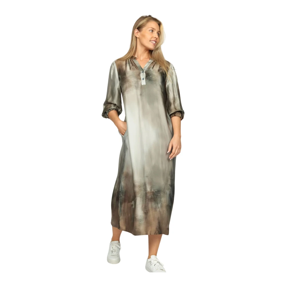 2-Biz Gedrukte Jurk met V-Hals en 3 4 Mouwen Multicolor Dames