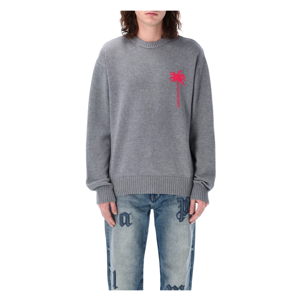 Palm Angels Gebreide trui met achterpalmen Gray Heren