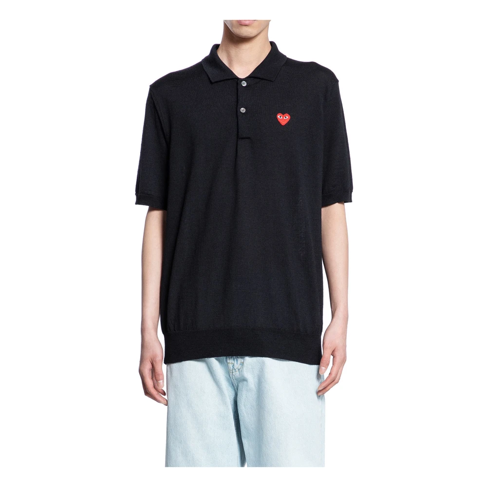 Comme des Garçons Play Svart Polo-Neck Stickad med Hjärt Patch Black, Herr