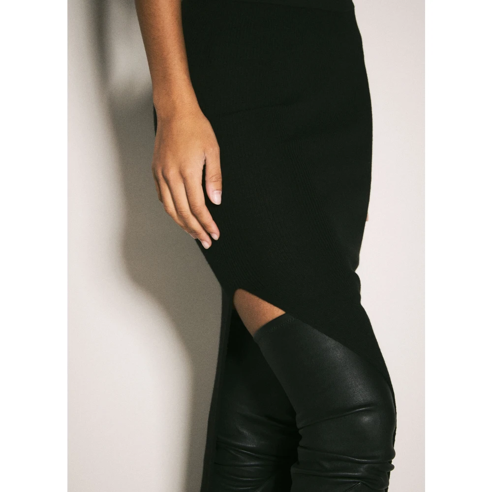 Rick Owens Rib Maxi Rok met Achtersplit Black Dames