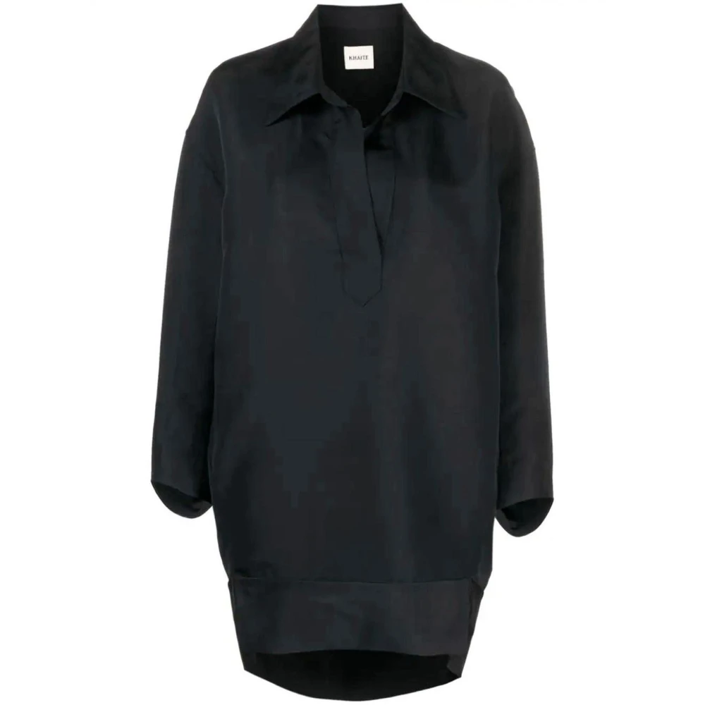Khaite Black Short Dresses, Female, 2XS, Long Sleeve Polo Shirt Dress