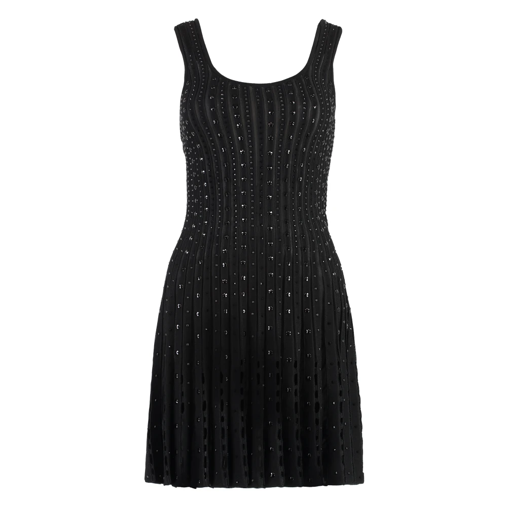 Versace Gebreide Jurk met Rhinestones Applicatie Black Dames