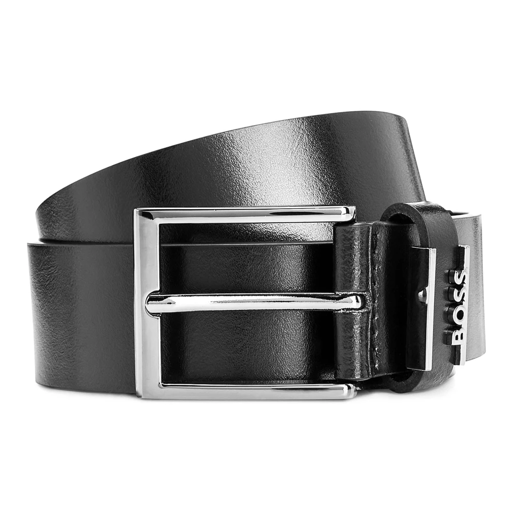 Hugo Men's Black Leather Belt With Polished Buckle - Belts - 115 Cm - Accessories