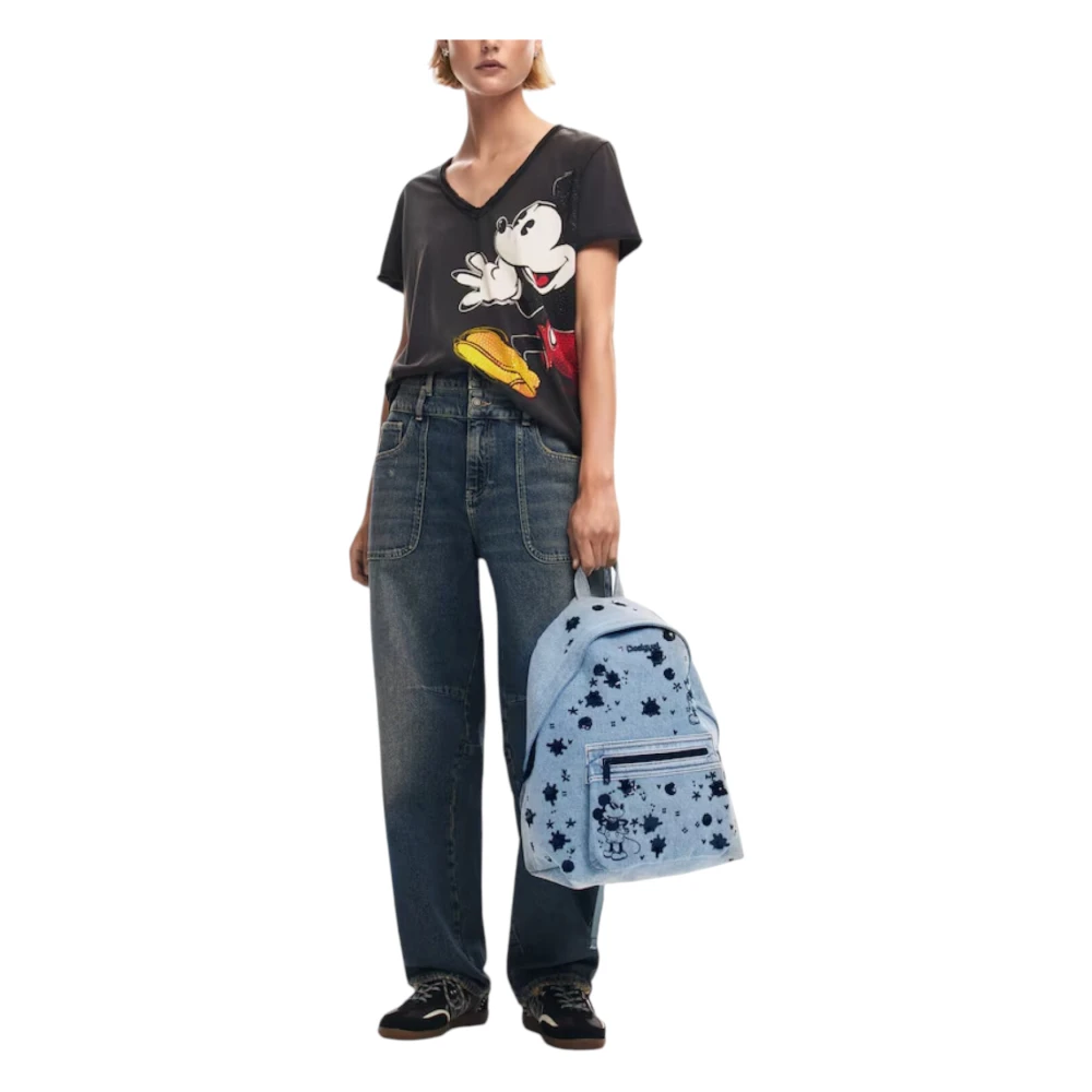 Desigual Lichtblauwe Bedrukte Rugzak met Rits Blue Dames