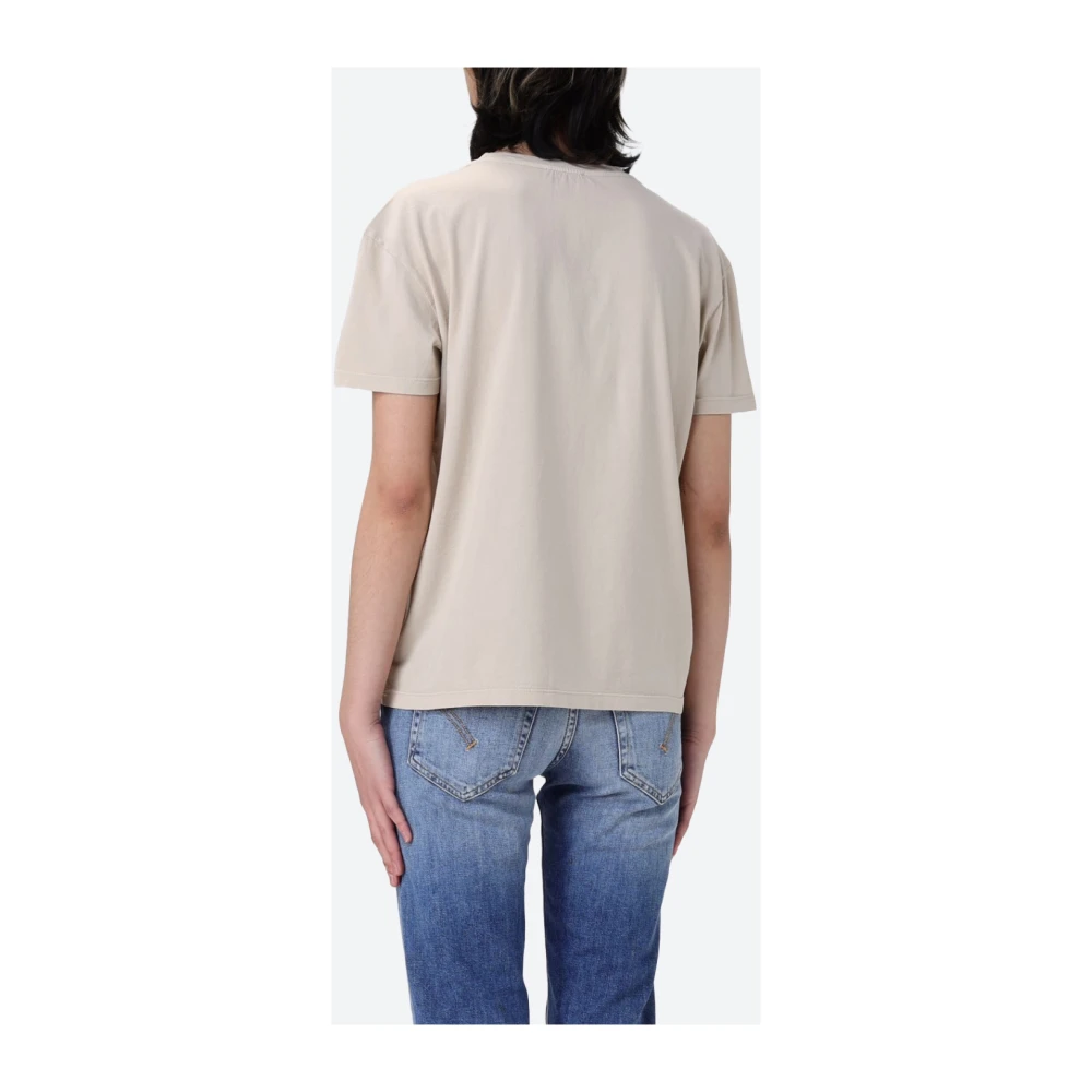 Dondup Logo Katoenen T-shirt Vierkante Snit Beige Dames