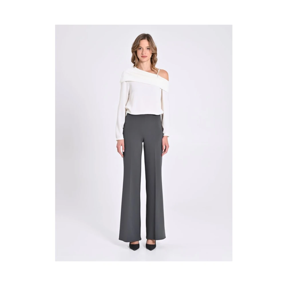 RINASCIMENTO Zijrits Scuba Crepe Palazzo Broek Gray Dames
