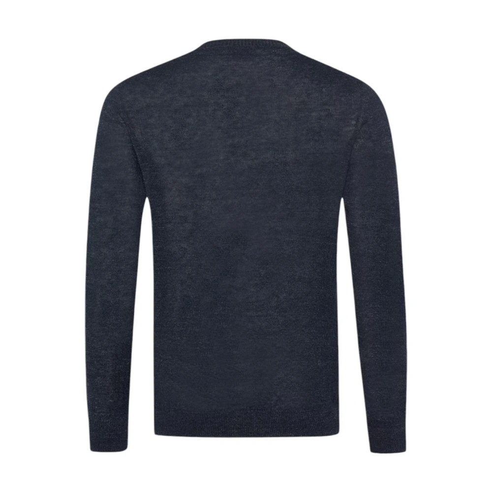 Oscar Jacobson Navy Linnen Ronde Hals Trui Valter Blue Heren