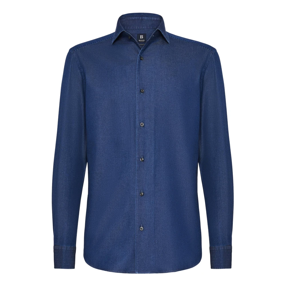 Boggi Milano Regular Fit Katoenen Denim Overhemd Blue Heren