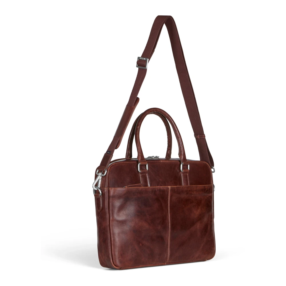 Howard London Bruin leren laptoptas Brown Heren