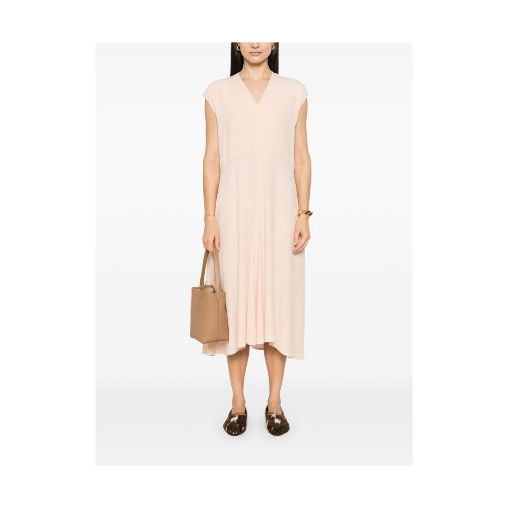 Fabiana Filippi Zalmroze V-hals Jurk met Kralenrand Pink Dames