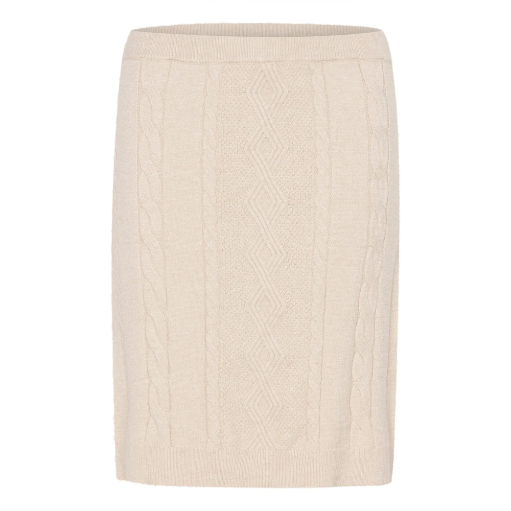 Cream Korte Gebreide Rok Haver Melange Beige Dames