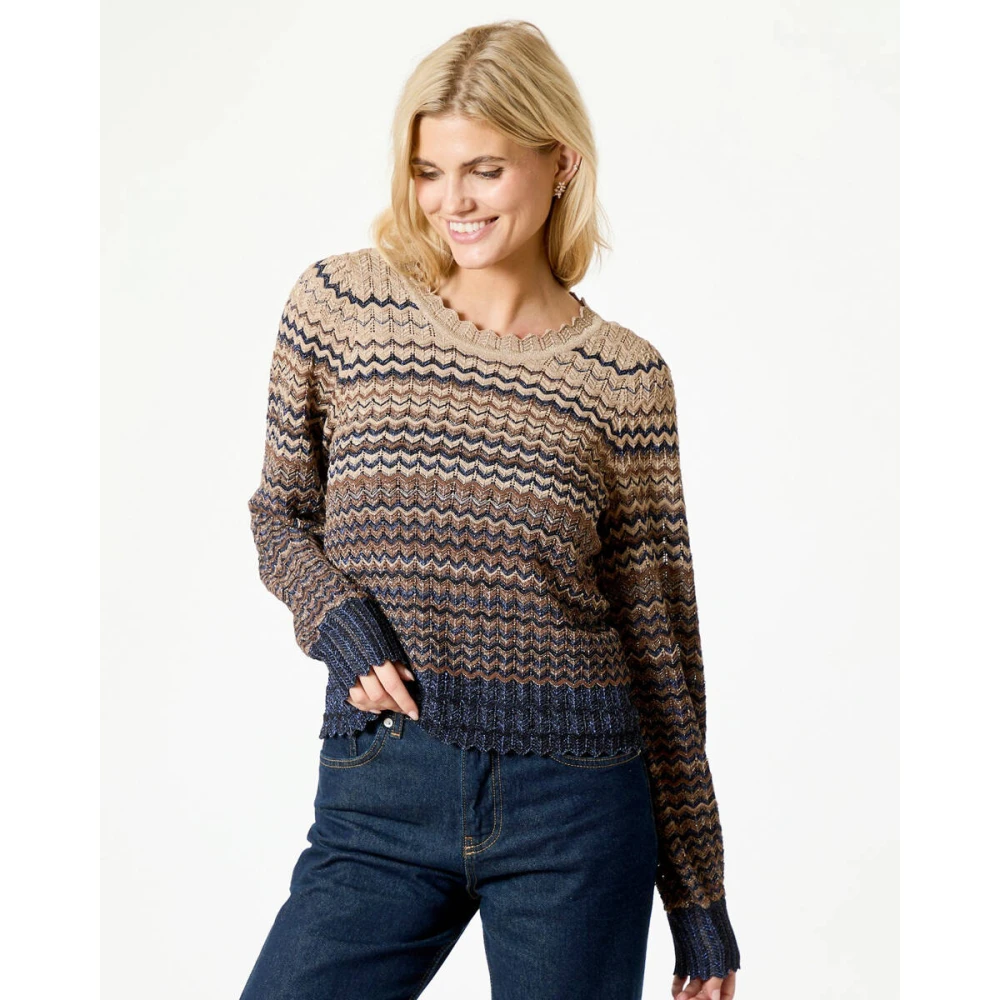 NEO NOIR Chevron Gebreide Pullover Blouse Blue Dames