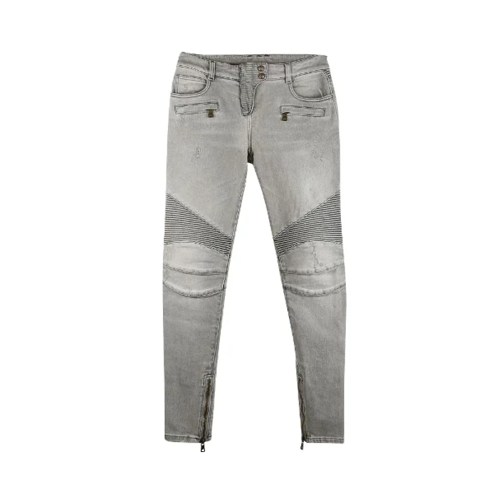 Balmain Pre-owned Cotton jeans Gray Dames