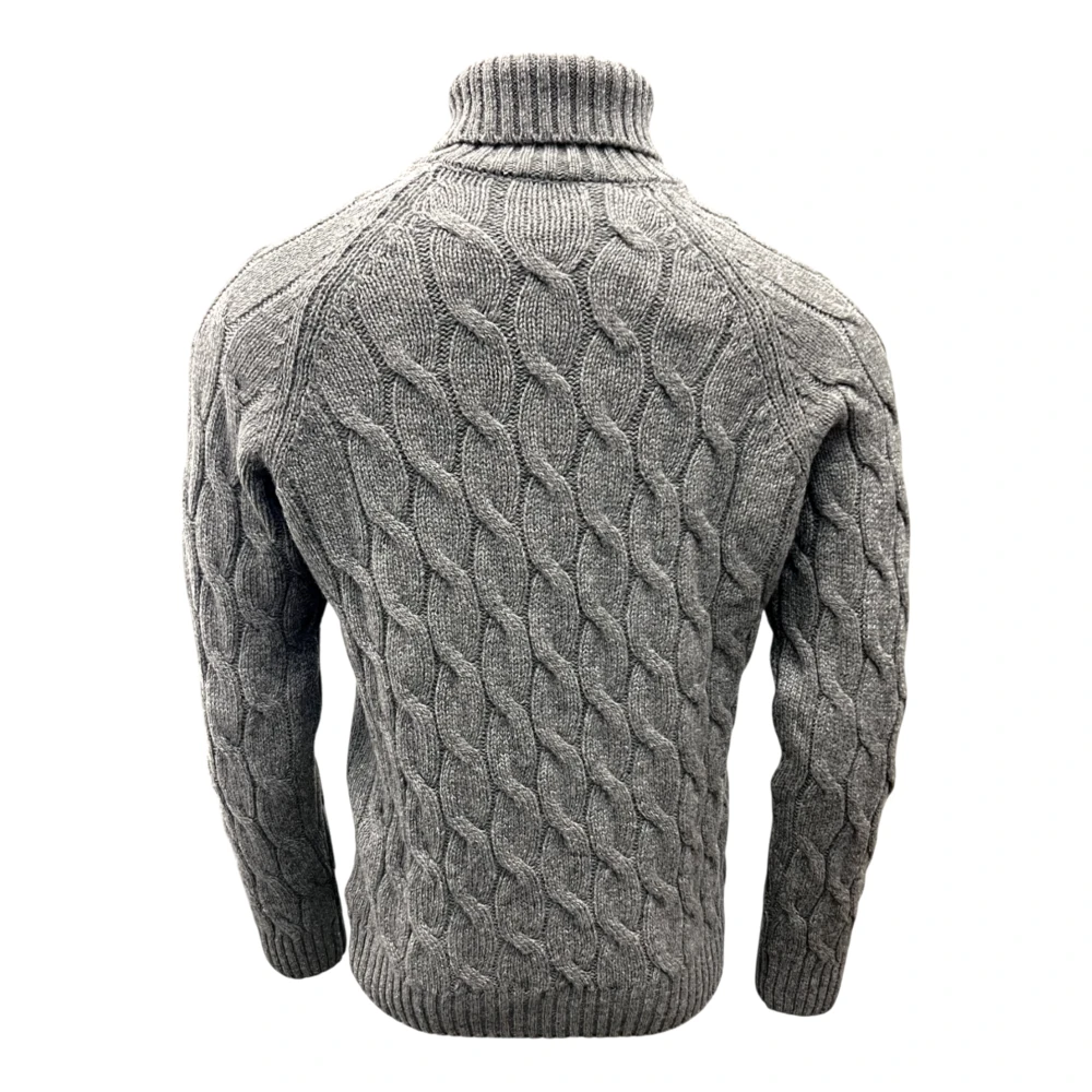 Gran Sasso Winter Grijs Kabelgebreide Coltrui Trui Gray Heren