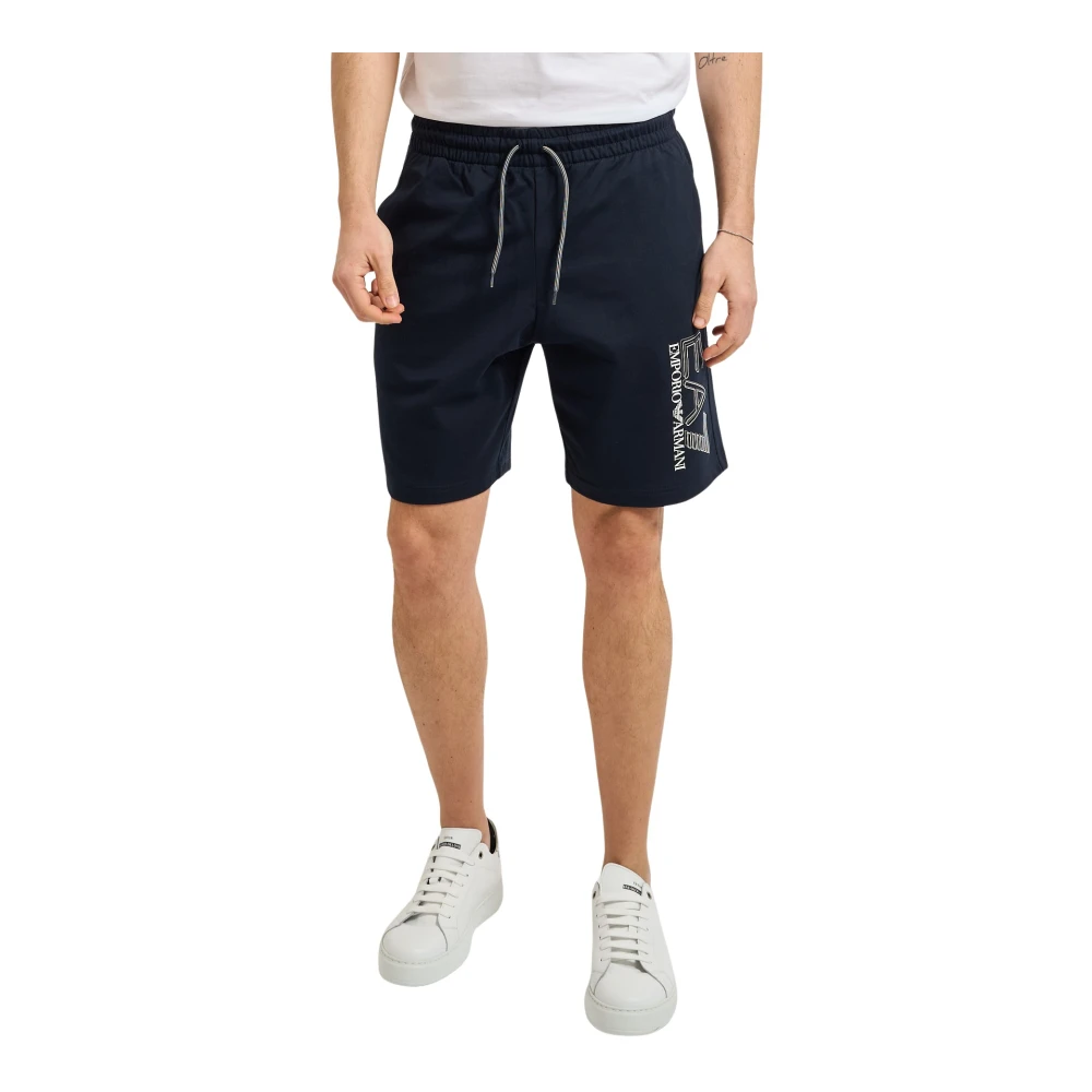 Emporio Armani Herr Blå Shorts 2XL, Bomull, Jersey Shorts With Side Logo