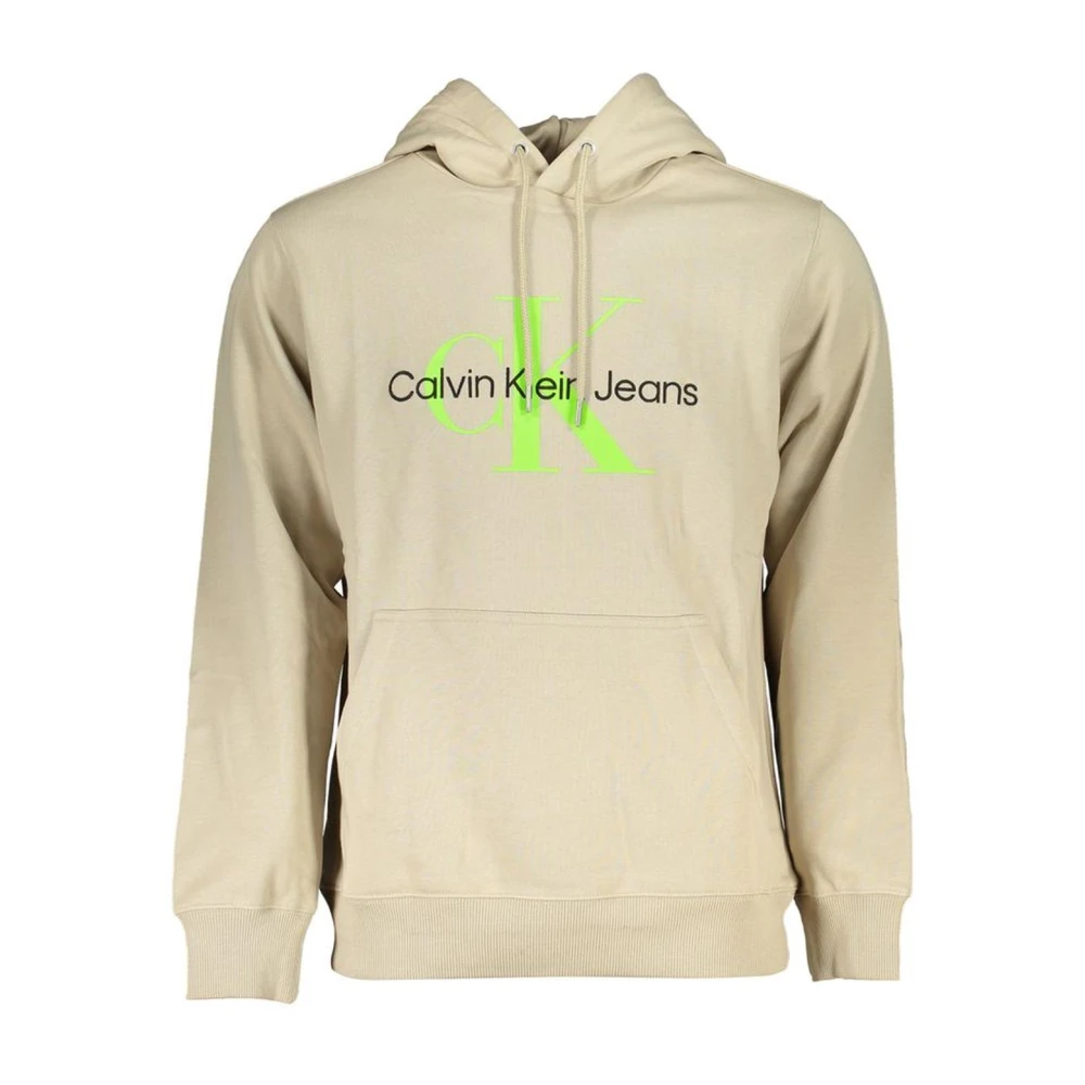 Calvin Klein Men's Beige Hoodies, 2XL, Cotton Hooded Sweatshirt With Print And Embroidery