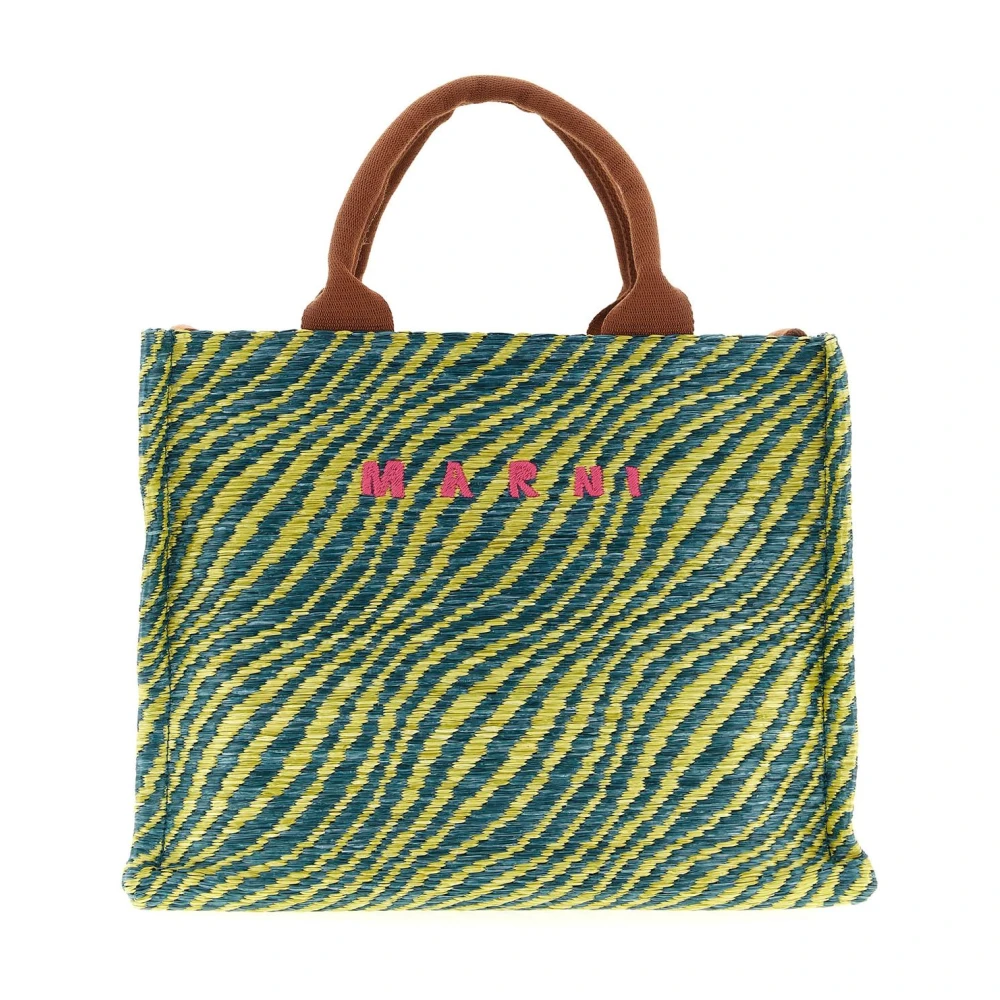 Marni P984100v44 Borsa Tote Piccola In Tessuto Effetto Rafia Garden Green - Immagine 8