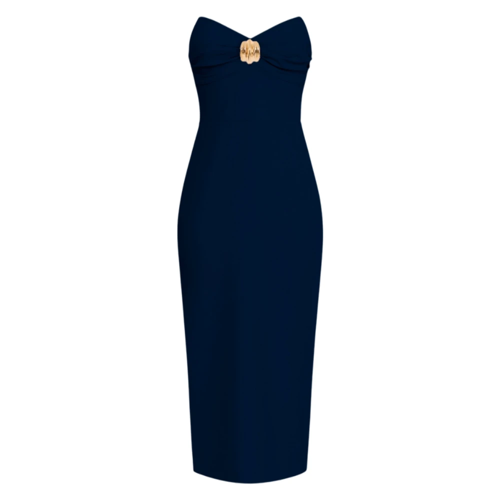 Elisabetta Franchi Elegante Midi Jurk met Strikdetail Blue Dames