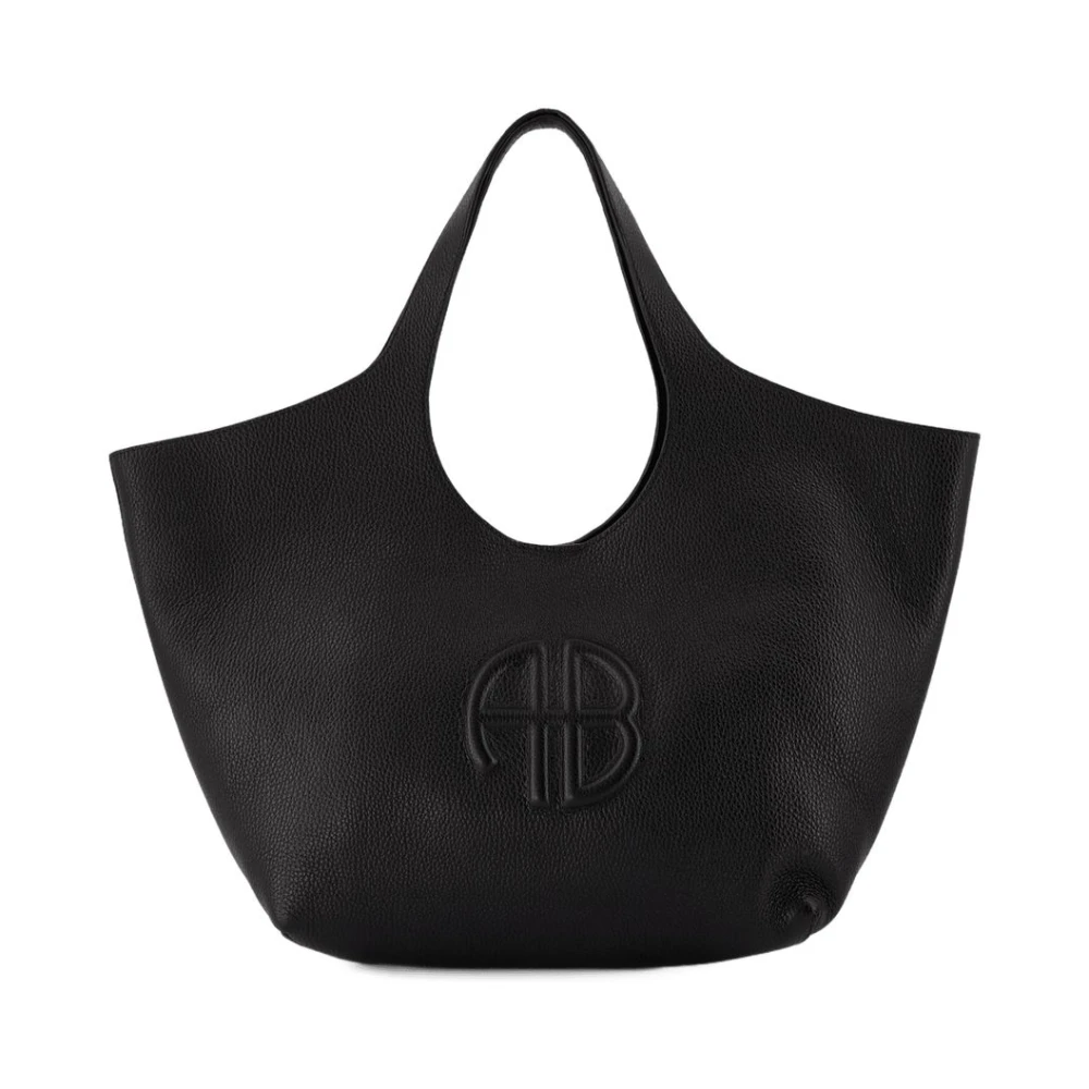 Anine Bing Women's Black Leather Tote Bag - Flap Closure