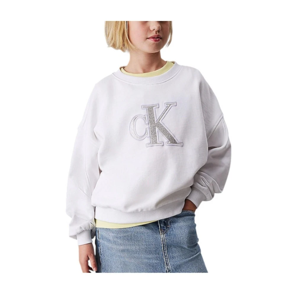 Calvin Klein Girls White Metallic Sweatshirt - Kids Sweatshirts - 6 Y - Kids