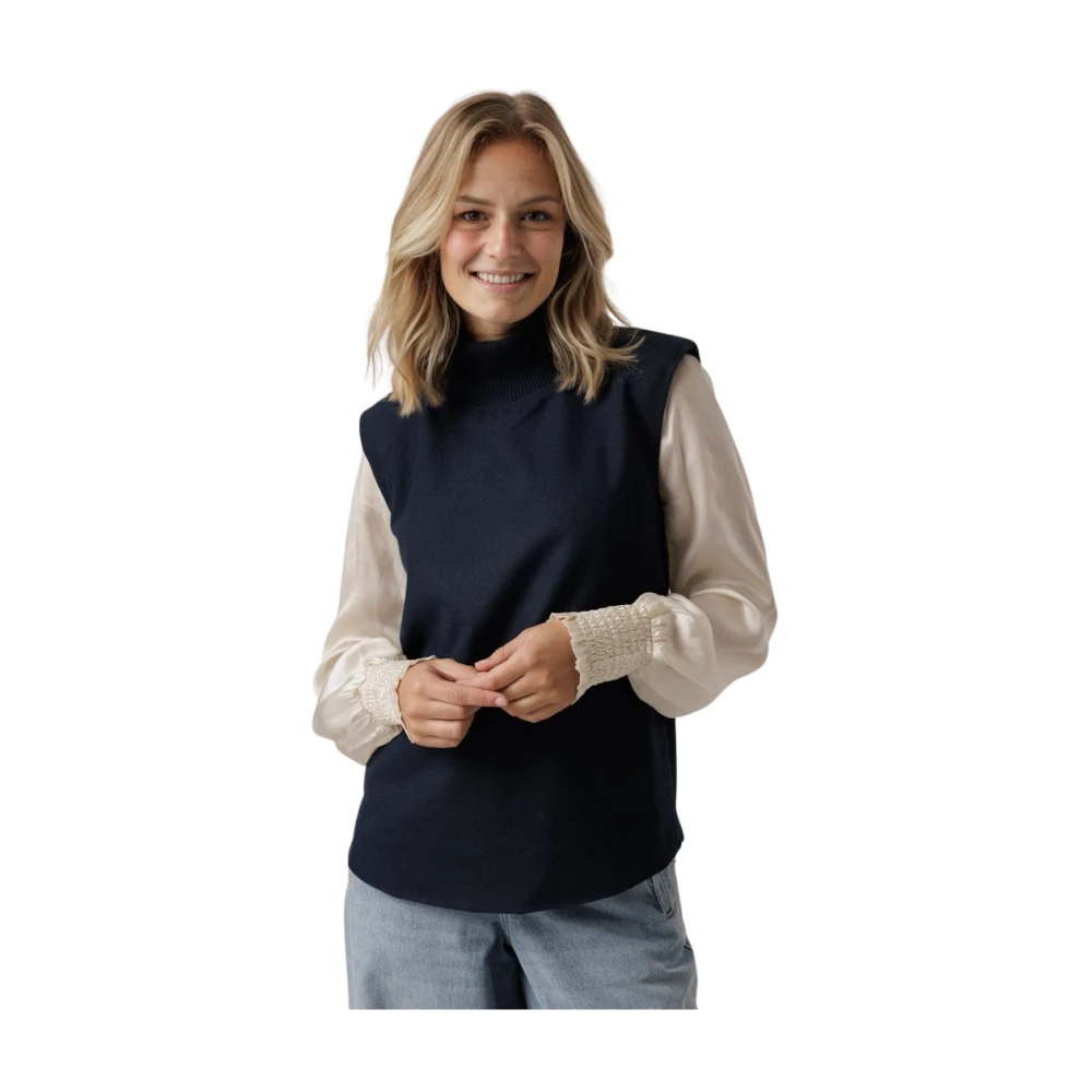 Est'Seven Elegante Turtle Neck Top Donkerblauw Blue Dames