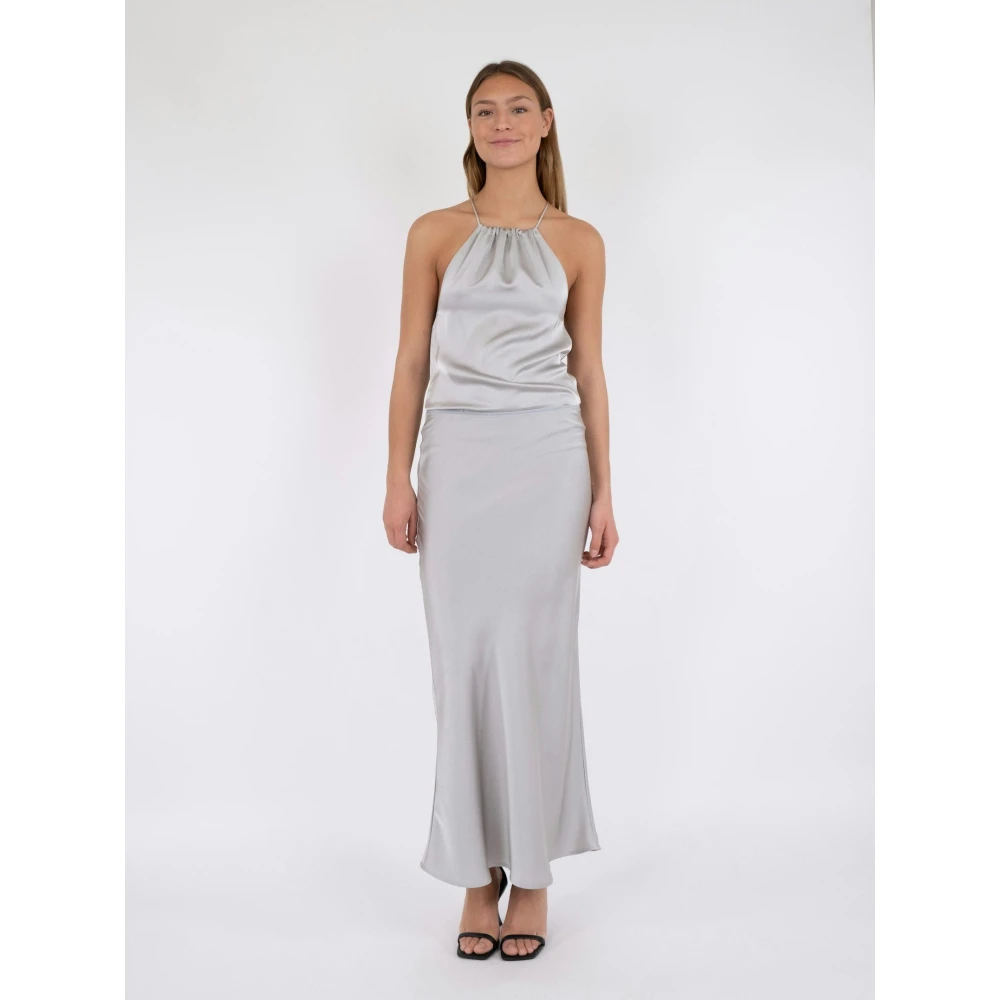 NEO NOIR Flatterende Bias Cut Satijnen Rok Gray Dames