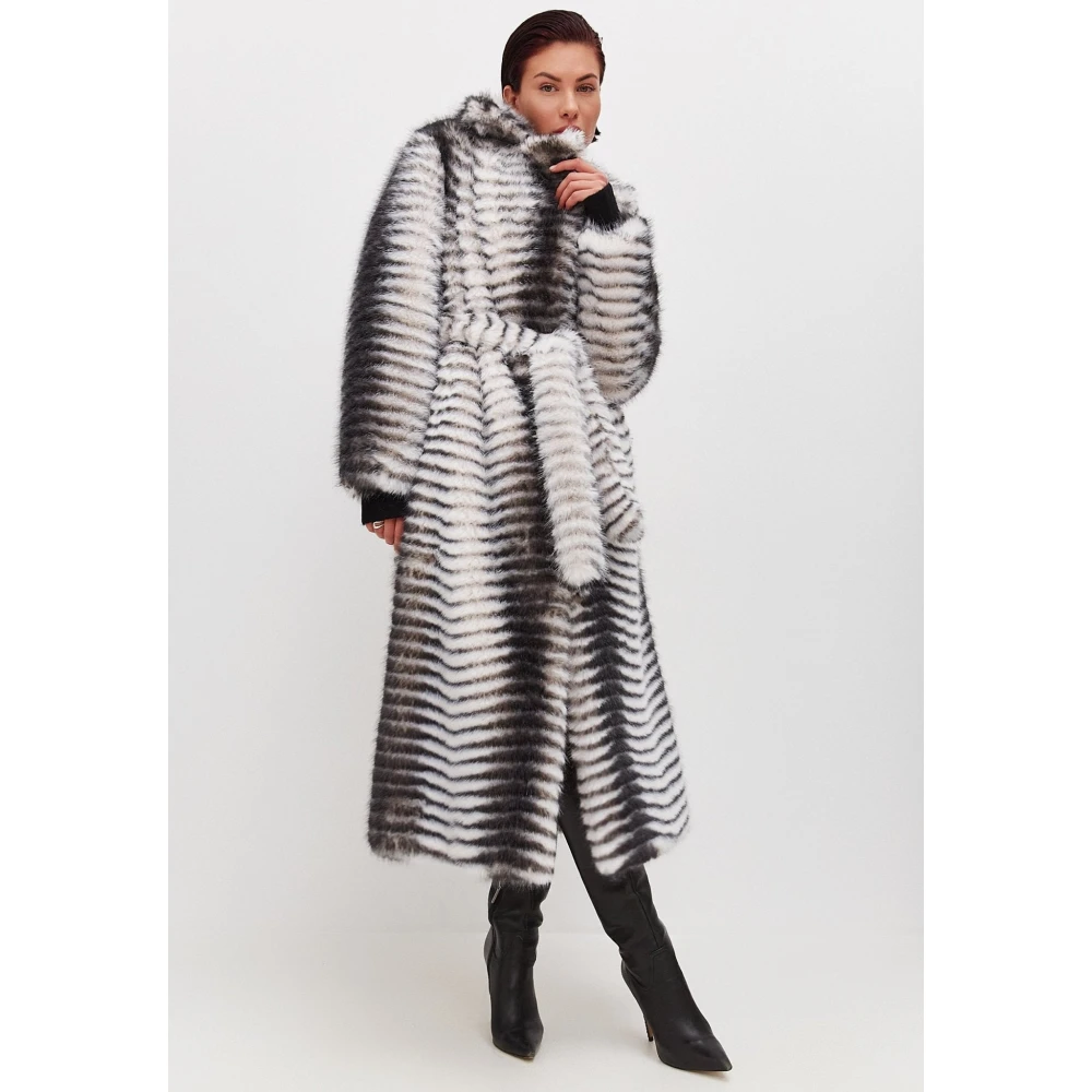 Cesare Gaspari Winter Faux Fur Geriemde Lange Jas Gray Dames