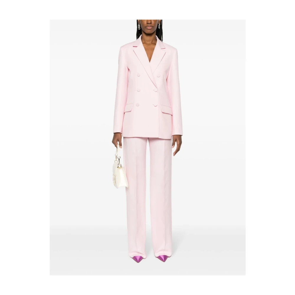 Valentino Garavani Roze Crepe Couture Jas met Klassieke Revers en Knoopsluiting Pink Dames